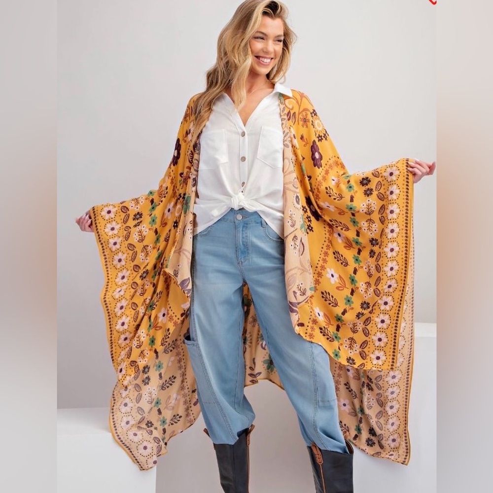 🛍️#124 EASEL ALL I NEED FLOWY 👘 MUSTARD KIMONO